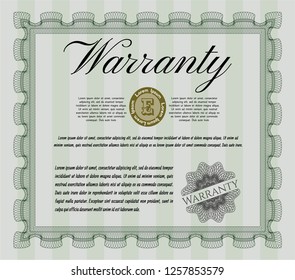 Green Warranty. With guilloche pattern. Detailed. Sophisticated design. 