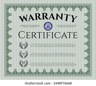 Green Warranty. With guilloche pattern. Vector illustration. Lovely design. 