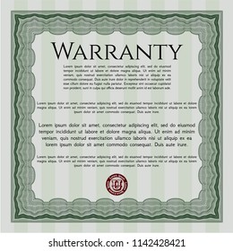 Green Warranty. Money design. Customizable, Easy to edit and change colors. With guilloche pattern and background. 