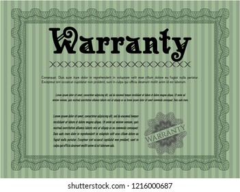 Green Warranty. Money design. Customizable, Easy to edit and change colors. With great quality guilloche pattern. 