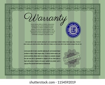 Green Warranty. Money Pattern. Customizable, Easy to edit and change colors. With complex background. 