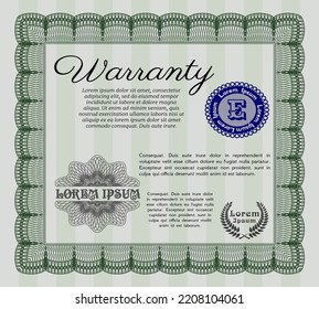 Green Warranty. Money Pattern design.  With guilloche pattern and background.  Customizable, Easy to edit and change colors. 