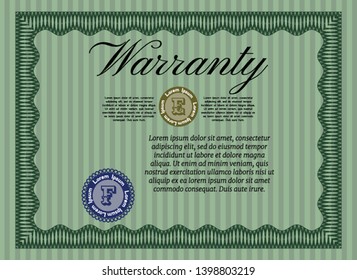 Green Warranty. Money Pattern. Vector illustration. With linear background. 