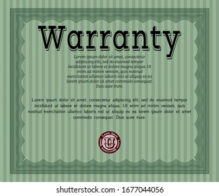 Green Warranty. Money style design. Vector illustration. With quality background. 