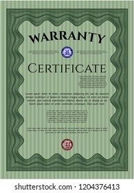 Green Warranty. Nice design. With guilloche pattern and background. Vector illustration. 