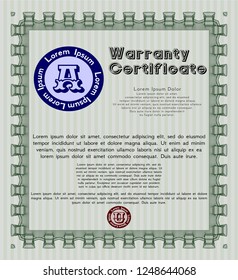 Green Warranty. Nice design. With guilloche pattern. Vector illustration. 