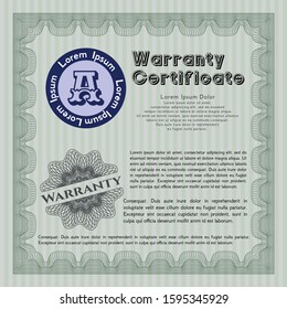 Green Warranty. Nice design. Vector illustration. With linear background. 