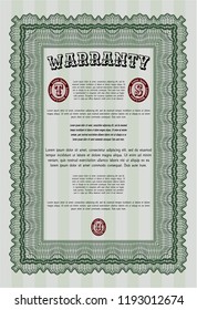 Green Warranty. Retro design. With guilloche pattern. Vector illustration. 