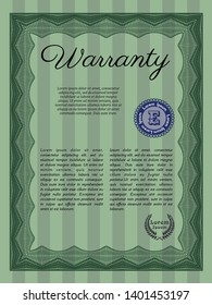 Green Warranty. Retro design. Vector illustration. With complex linear background. 