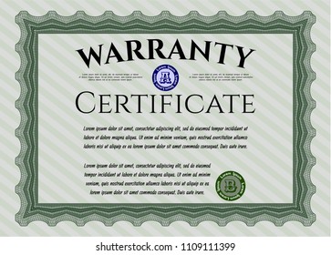 Green Warranty. Sophisticated design. With linear background. Detailed. 