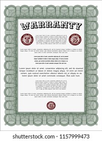 Green Warranty template. With background. Nice design. Detailed. 