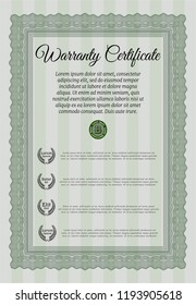 Green Warranty template. With background. Vector illustration. Beauty design. 
