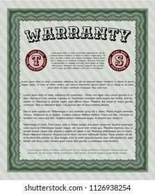 Green Warranty template. Complex background. Sophisticated design. Detailed. 