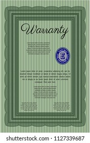 Green Warranty template. With complex background. Good design. Vector illustration. 