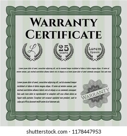 Green Warranty template. With complex background. Customizable, Easy to edit and change colors. Money style design. 