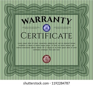 Green Warranty template. With complex background. Detailed. Artistry design. 