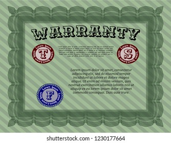 Green Warranty template. With complex background. Sophisticated design. Vector illustration. 