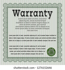 Green Warranty template. Complex background. Detailed. Sophisticated design. 
