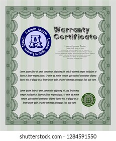 Green Warranty template. With complex background. Money design. Customizable, Easy to edit and change colors. 