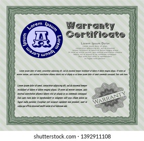 Green Warranty template. Complex background. Vector illustration. Modern design. 
