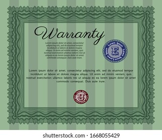 Green Warranty template. With complex background. Customizable, Easy to edit and change colors. Modern design. 