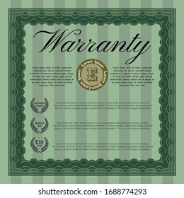 Plantilla de garantía verde. Fondo complejo. Detallado. Diseño estilo dinero. 