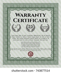 Green Warranty template. Complex background. Modern design. Detailed. 