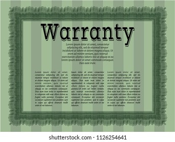 Green Warranty template. With complex linear background. Good design. Detailed. 