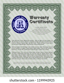 Green Warranty template. With complex linear background. Modern design. Vector illustration. 