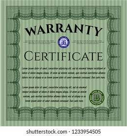 Green Warranty template. With complex linear background. Vector illustration. Lovely design. 