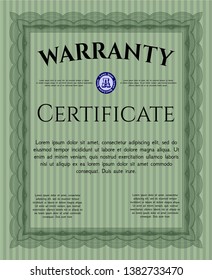 Green Warranty template. With complex linear background. Retro design. Customizable, Easy to edit and change colors. 