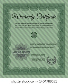 Green Warranty template. Customizable, Easy to edit and change colors. With guilloche pattern. Beauty design. 