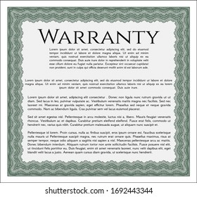 Green Warranty template. Customizable, Easy to edit and change colors. With complex background. Money Pattern. 