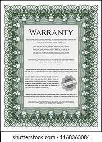 Green Warranty template. Detailed. With complex background. Superior design. 