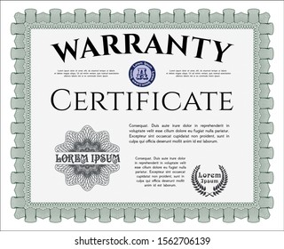 Green Warranty template. Detailed. With complex background. Money design. 