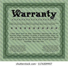 Green Warranty template. Easy to print. Good design. Vector illustration. 