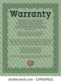 Green Warranty template. Easy to print. Customizable, Easy to edit and change colors. Cordial design. 