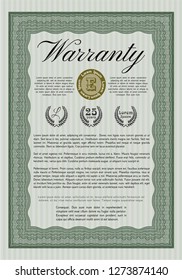 Green Warranty template. Easy to print. Money style design. Detailed. 