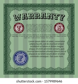 Green Warranty template. Easy to print. Good design. Customizable, Easy to edit and change colors. 