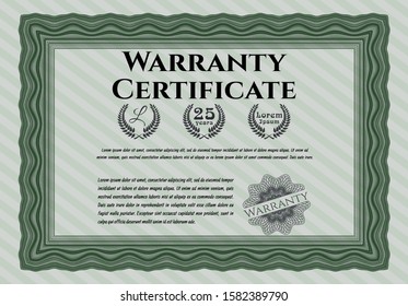 Green Warranty template. Excellent design. With linear background. Customizable, Easy to edit and change colors. 