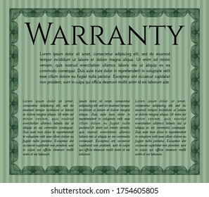 Green Warranty template. Excellent design.  With great quality guilloche pattern.  Customizable, Easy to edit and change colors. 