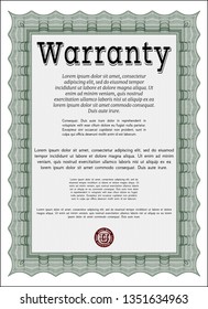 Green Warranty template. With great quality guilloche pattern. Lovely design. Vector illustration. 