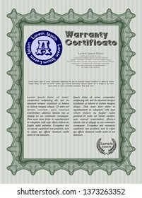 Green Warranty template. With great quality guilloche pattern. Customizable, Easy to edit and change colors. Money style design. 