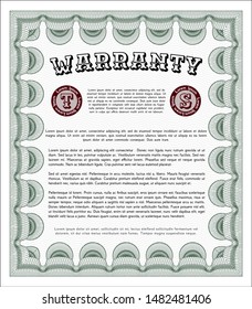 Green Warranty template. With great quality guilloche pattern. Money style design. Customizable, Easy to edit and change colors. 