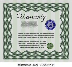 Green Warranty template. With guilloche pattern. Money style design. Vector illustration. 