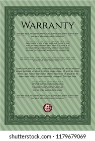 Green Warranty template. With guilloche pattern. Vector illustration. Artistry design. 