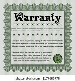 Green Warranty template. With guilloche pattern and background. Cordial design. Customizable, Easy to edit and change colors. 