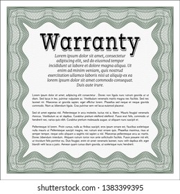 Green Warranty template. With guilloche pattern and background. Detailed. Beauty design. 
