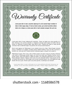 Green Warranty template. With linear background. Customizable, Easy to edit and change colors. Money Pattern design. 