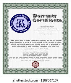 Green Warranty template. With linear background. Money Pattern design. Customizable, Easy to edit and change colors. 